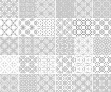Geometrik ve bitkisel Dikişsiz desen koleksiyonu. Gri ve beyaz arka plan Tekstil ve duvar kağıtları için