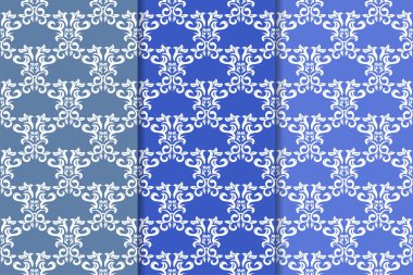 Çiçek desenleri kümesi. Mavi dikey Dikişsiz desen. Duvar kağıdı arka plan