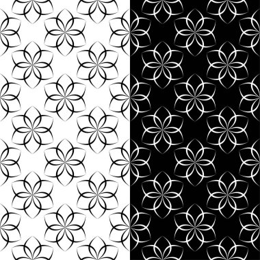 Siyah ve beyaz çiçek arka planlar. Tek renkli Dikişsiz desen Tekstil ve duvar kağıtları için set