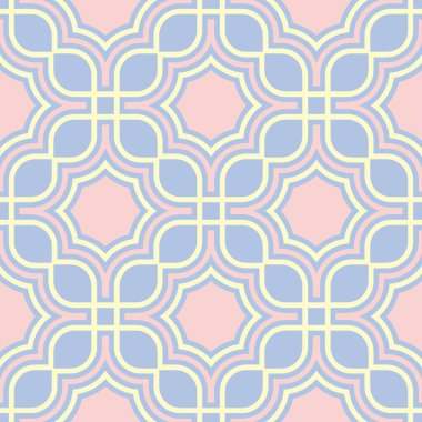 Mavi geometrik seamless modeli. Arka plan bej ve pembe öğeler duvar kağıtları, Tekstil ve kumaş için