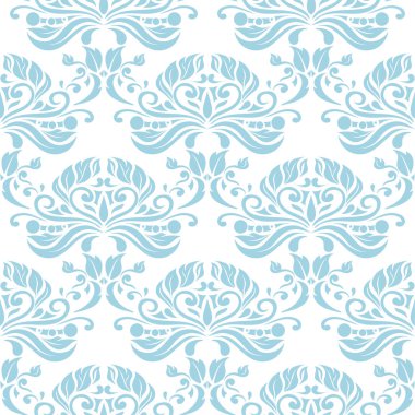 Beyaz zemin üzerine mavi çiçek süsleme. Tekstil ve duvar kağıtları için seamless modeli