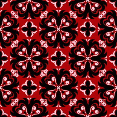 Çiçek sorunsuz arka plan. Kırmızı siyah ve beyaz çiçek deseni. Duvar kağıtları ve tekstil tasarımı için