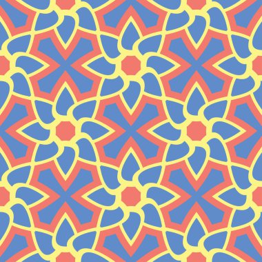 Çiçek seamless modeli. Parlak pembe turuncu arka plan duvar kağıtları, Tekstil ve kumaş için sarı ve mavi çiçek öğeleri ile