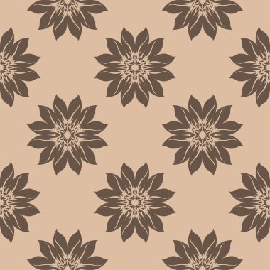 Bej renkli arka plan üzerinde kahverengi çiçek süsleme. Tekstil ve duvar kağıtları için seamless modeli