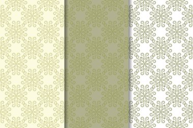 Zeytin yeşili çiçek arka planlar. Tekstil ve duvar kağıtları için dikişsiz desen seti