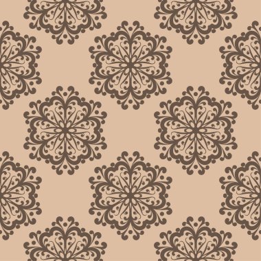 Bej renkli arka plan üzerinde kahverengi çiçek süsleme. Tekstil ve duvar kağıtları için seamless modeli