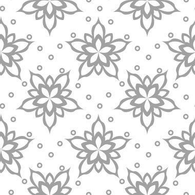 Beyaz ve gri çiçek süsleme. Tekstil ve duvar kağıtları için seamless modeli