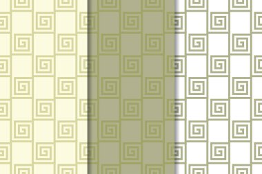 Zeytin yeşili ve beyaz geometrik süsler. Web, Tekstil ve duvar kağıtları için dikey Dikişsiz desen seti