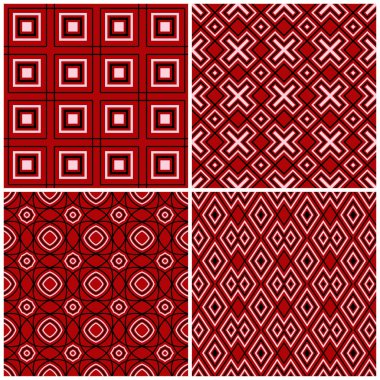 Kırmızı sorunsuz arka plan duvar kağıtları, Tekstil ve kumaş için siyah ve beyaz geometrik desenlerle