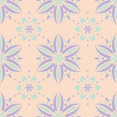 Çiçek seamless modeli. Bej renkli arka plan duvar kağıtları, Tekstil ve kumaş için mor ve mavi çiçek öğeleri ile