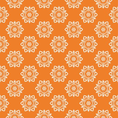 Turuncu çiçek süsleme beyaz elemanları ile. Tekstil ve duvar kağıtları için seamless modeli