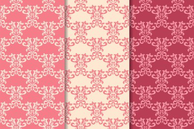 Kiraz kırmızı çiçek desenleri kümesi. Dikey Dikişsiz desen. Duvar kağıdı arka plan