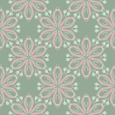 Çiçek seamless modeli. Zeytin yeşili arka plan duvar kağıtları, Tekstil ve kumaş için soluk pembe çiçek öğeleri ile