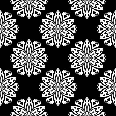 Siyah ve beyaz çiçek süsleme. Tekstil ve duvar kağıtları için seamless modeli