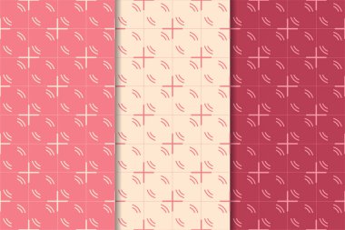 Kiraz kırmızısı geometrik süsler. Web, Tekstil ve duvar kağıtları için dikey Dikişsiz desen seti