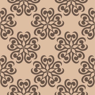 Bej renkli arka plan üzerinde kahverengi çiçek süsleme. Tekstil ve duvar kağıtları için seamless modeli