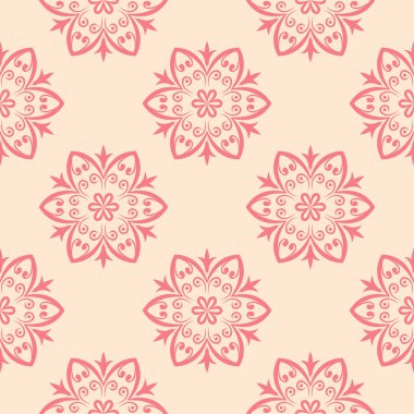 Bej renkli arka plan üzerinde kırmızı çiçek öğeleri. Tekstil ve duvar kağıtları için seamless modeli