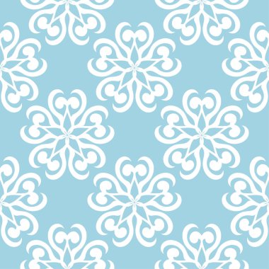 Mavi zemin üzerine beyaz çiçek süsleme. Tekstil ve duvar kağıtları için seamless modeli