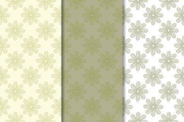 Zeytin yeşili çiçek arka planlar. Tekstil ve duvar kağıtları için dikişsiz desen seti