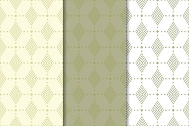 Zeytin yeşili ve beyaz geometrik süsler. Web, Tekstil ve duvar kağıtları için dikey Dikişsiz desen seti