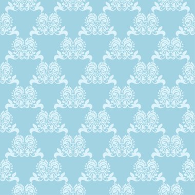 Mavi zemin üzerine beyaz çiçek desenli. Tekstil ve duvar kağıtları için sorunsuz süsleme