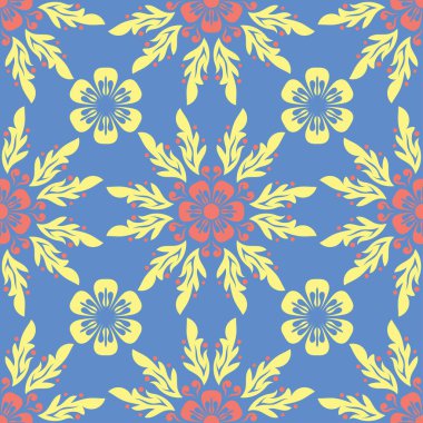 Çiçek mavi seamless modeli. Parlak arka plan duvar kağıtları, Tekstil ve kumaş için renkli çiçek öğeleri ile