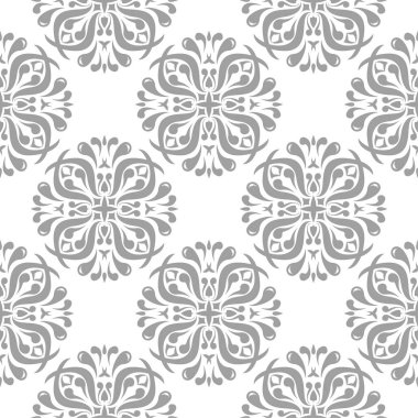 Beyaz arka plan üzerine açık gri çiçek süsleme. Tekstil ve duvar kağıtları için seamless modeli
