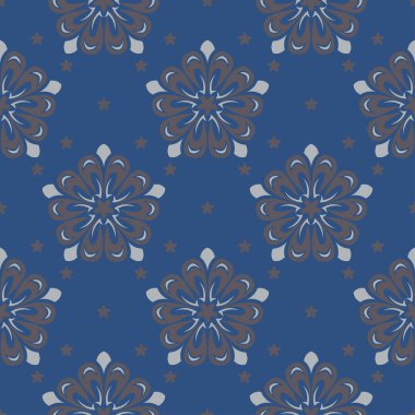 Sorunsuz arka plan. Mavi ve gri çiçek desenli duvar kağıdı, Tekstil ve kumaş için