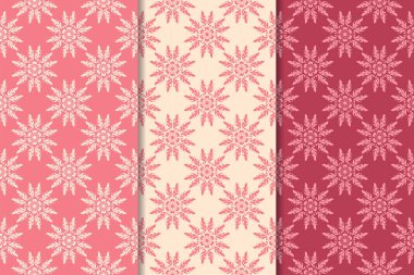 Kırmızı çiçekli süsler kümesi. Kiraz pembe dikey Dikişsiz desen. Duvar kağıdı arka plan