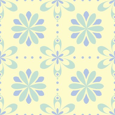 Çiçek sorunsuz arka plan. Mavi ve yeşil çiçek deseni üzerinde bej zemin, duvar kağıtları, Tekstil ve kumaş için