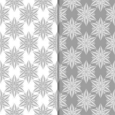 Beyaz ve gri çiçek süs tasarımlar. Tekstil ve duvar kağıtları için dikişsiz desen seti