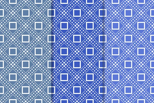 Blauer Satz Geometrischer Nahtloser Muster Für Web Textilien Und Tapeten — Stockvektor