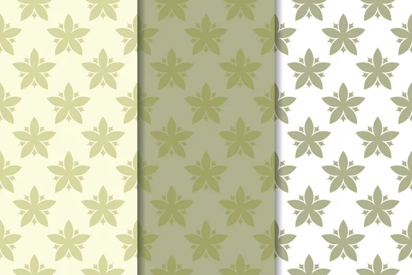 Arrière Plans Floraux Vert Olive Ensemble Motifs Sans Couture Pour — Image vectorielle