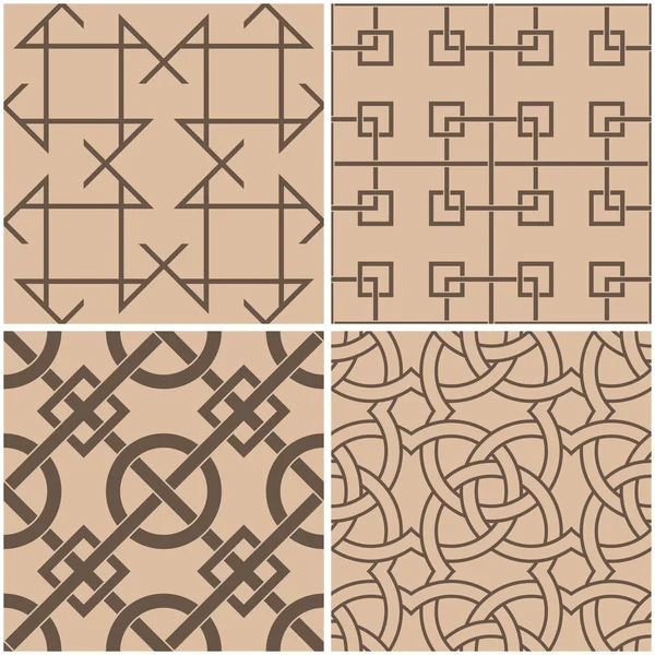 Patrones Geométricos Set Fondos Beige Marrón Sin Costuras Ilustración Vectorial — Vector de stock