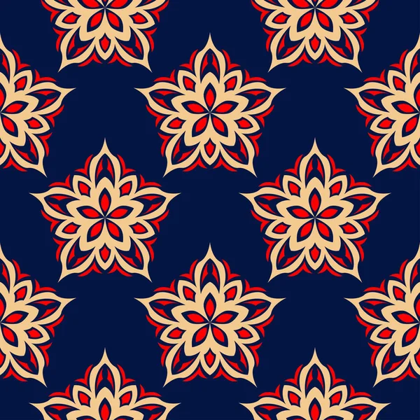 Цветочный Бесшовный Фон Красный Бежевый Цветочные Элементы Синем Фоне Обоев — стоковый вектор