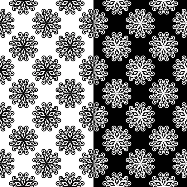 Sfondi Floreali Bianco Nero Set Modelli Senza Cuciture Tessuti Sfondi — Vettoriale Stock