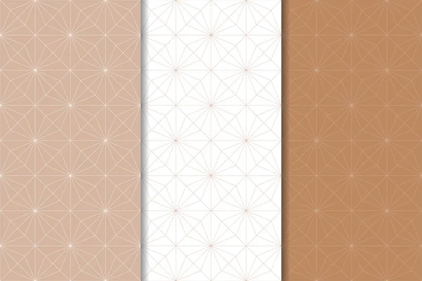 Коричневые Белые Геометрические Орнаменты Набор Плавных Шаблонов Паутины Текстиля Обоев — стоковый вектор