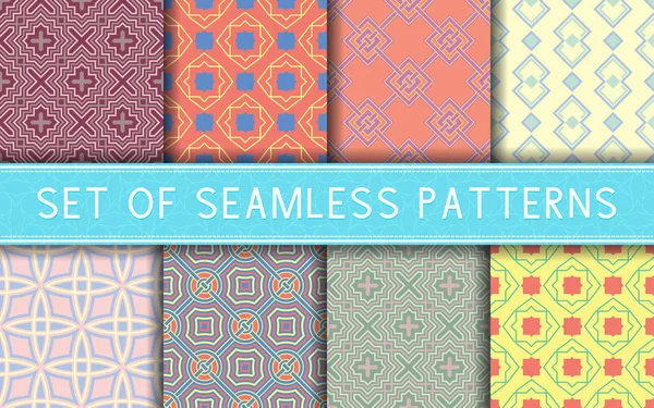Geometrische Naadloze Patronen Collectie Van Gekleurde Achtergronden Voor Textiel Stoffen — Stockvector
