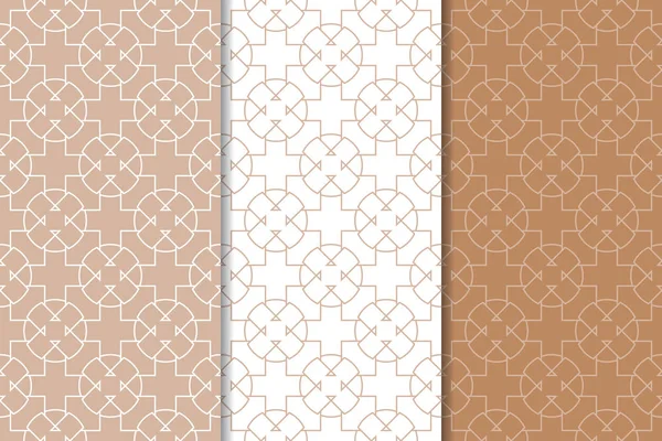 Kahverengi ve beyaz geometrik süsler. Web, Tekstil ve duvar kağıtları için dikişsiz desen seti
