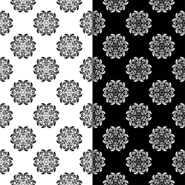 Black White Set Floral Backgrounds Seamless Patterns Textile Wallpapers — Stock Vector