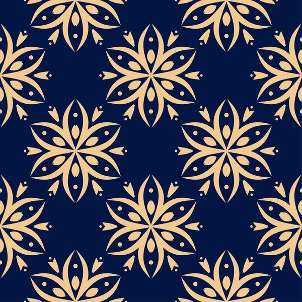 Zlaté Vegetabilní Ornament Tmavě Modrém Pozadí Vzor Bezešvé Pro Textil — Stockový vektor