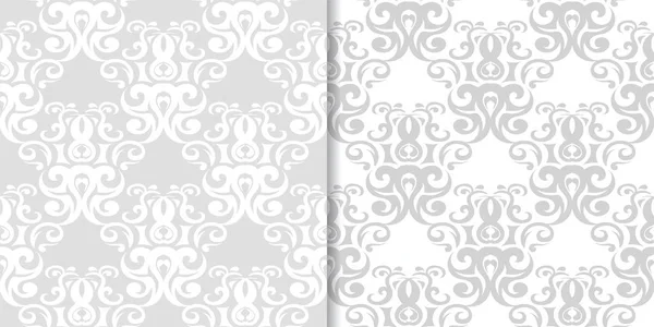 Light Gray White Floral Ornaments Set Seamless Patterns Textile Wallpapers — Stock Vector
