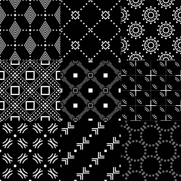 Zwart Wit Geometrische Ornamenten Collectie Van Klassieke Naadloze Patronen Voor — Stockvector