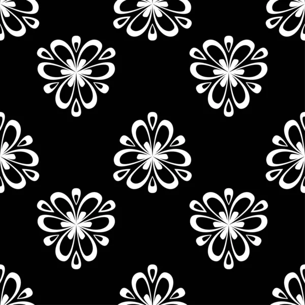 Florales Schwarz Weißes Monochromes Nahtloses Muster Hintergrund Mit Fower Elementen — Stockvektor