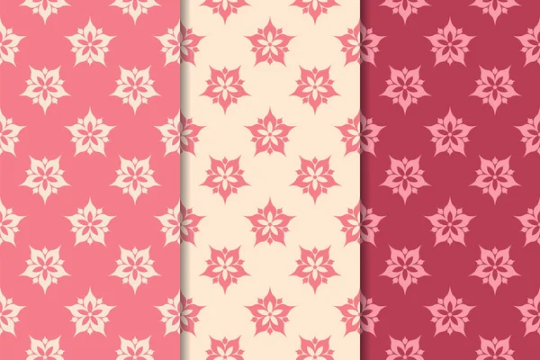 Set Red Floral Ornaments Cherry Pink Vertical Seamless Patterns Wallpaper — Stock Vector