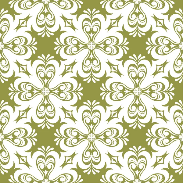 Weißer Blumenschmuck Auf Olivgrünem Hintergrund Nahtloses Muster Für Textilien Und — Stockvektor