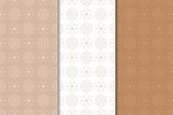 Braune Blütenornamente Reihe Vertikaler Nahtloser Muster Für Textilien Und Tapeten — Stockvektor