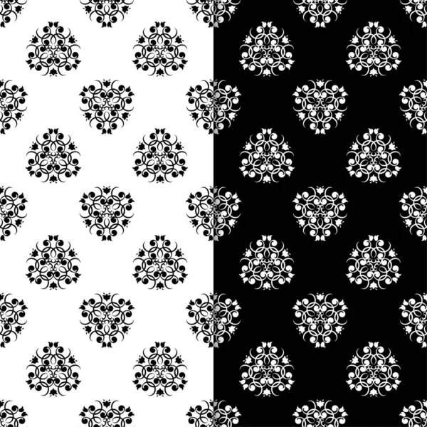 Fond Floral Noir Blanc Ensemble Motifs Sans Couture Pour Textiles — Image vectorielle