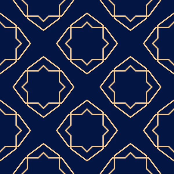 金色的蓝色几何装饰品 纺织品和墙纸无缝模式 — 图库矢量图片