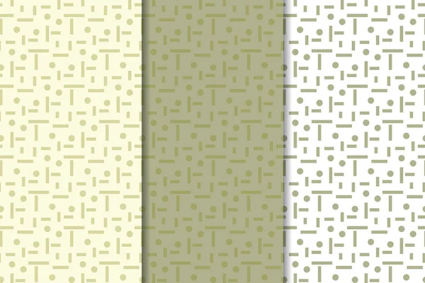 Ensemble Ornements Géométriques Motifs Sans Couture Vert Olive Blanc Pour — Image vectorielle